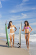 Beautiful Bikini Women Surfers & Surfboards At Beach
