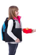 Schoolgirl receiving food box