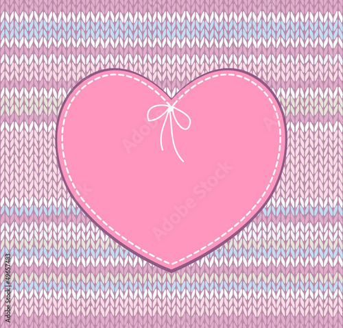Vector: Vintage Card. Heart Shape Design with Knitted Pattern Vintage Card. Heart Shape Design with Knitted Pattern