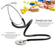 stethoscope and pills isolated