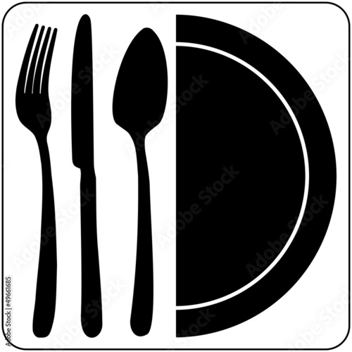 Vector: LOGO INSEGNA RISTORANTE TRIS POSATE CON MEZZO PIATTO LOGO INSEGNA RISTORANTE TRIS POSATE CON MEZZO PIATTO