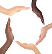 Conceptual symbol of multiracial human hands making a circle