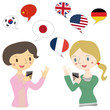 翻訳アプリで会話をする女性