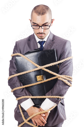 Photo: Man tied up with rope on white Man tied up with rope on white