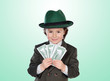 Little businessman with many dolars
