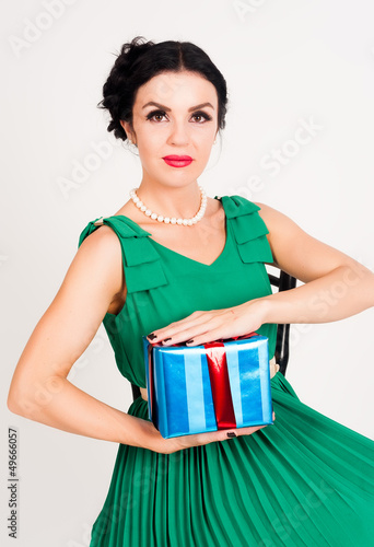 Photo: happy woman with gift box happy woman with gift box