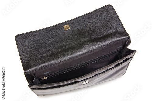 Photo: Black leather briefcase isolated on the white Black leather briefcase isolated on the white
