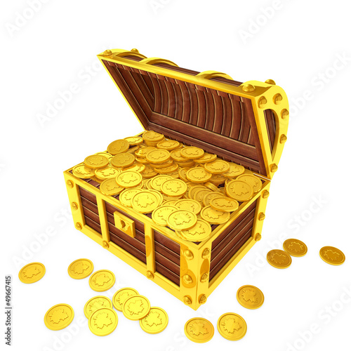 Illustration: Treasure chest filled with gold coins Treasure chest filled with gold coins