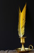 Vintage inkpot and feather for writing on a black background