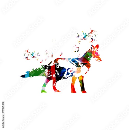 Vector: Colorful fox design with butterflies background Colorful fox design with butterflies background