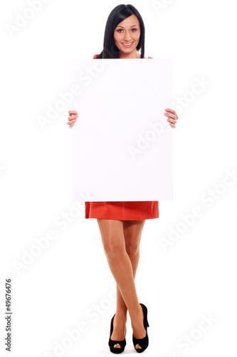 Photo: Beautiful caucasian woman with board Beautiful caucasian woman with board