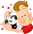 love football - sportsman hugging beloved ball