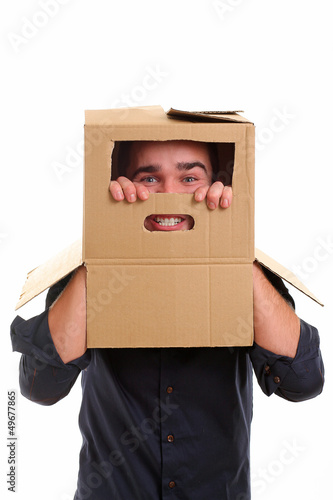 Photo: Guy with cardboard box on head Guy with cardboard box on head