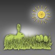 Ostermotiv - Hase, Sonne und Ostereier gezeichnet