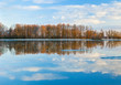 Evening scene of spring flood. River Sukhodrev, Russia