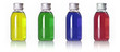 Bottles in a row with colored liquid