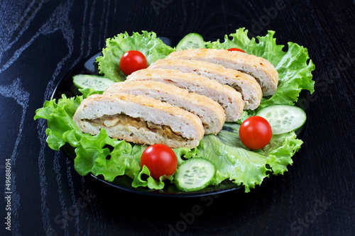 Photo: Chicken roll, lettuce, tomatoes and cucumbers Chicken roll, lettuce, tomatoes and cucumbers