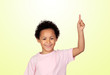 Happy latin child asking to speak