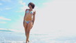 Laughing African American Girl Beach Water