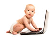 baby and a laptop computer isolated