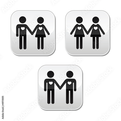 Vector: Man and woman, gay and lesbian couples vector buttons set Man and woman, gay and lesbian couples vector buttons set