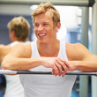 Photo: Having a laiught with his personal trainer Having a laiught with his personal trainer