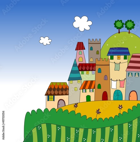 Illustration: View of the city on hill View of the city on hill
