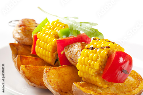 Photo: Shish kebab and potato wedges Shish kebab and potato wedges