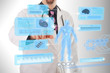 Male doctor working on a futuristic touchscreen display