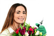 Photo: Woman worker with flowers. Woman worker with flowers.