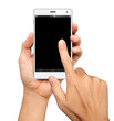 Photo: Hands are holding and point on A Big Screen Smart Phone on white Hands are holding and point on A Big Screen Smart Phone on white