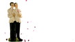 Confetti falling on gay groom cake toppers