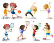 Kids exercising and playing different sports