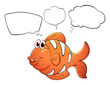 An orange fish with empty bubble notes