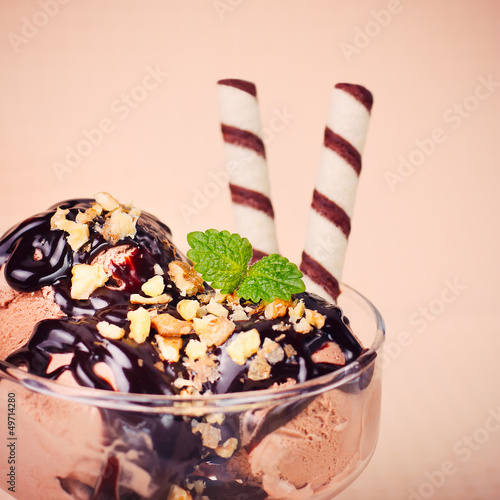 Photo: Ice cream with double chocolate closeup Ice cream with double chocolate closeup