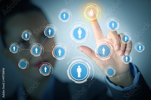Photo: Image of female touching icon of social network Image of female touching icon of social network