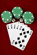 Photo: Playing cards (Royal flush), casino chips and dices Playing cards (Royal flush), casino chips and dices