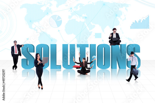 Photo: Business global solutions in blue Business global solutions in blue