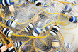 Close up view of fishing net. Marine background.