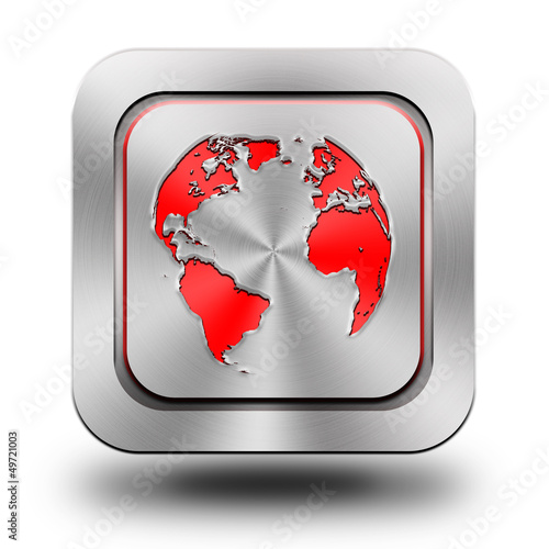 Illustration: World aluminum glossy icon, button World aluminum glossy icon, button