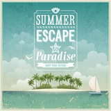 Vintage seaside view poster. Vector background.