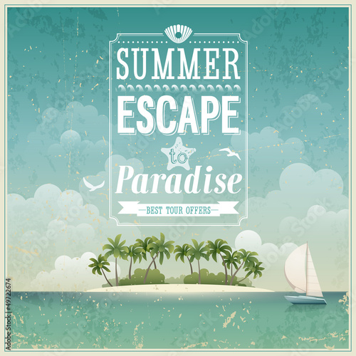 Vector: Vintage seaside view poster. Vector background. Vintage seaside view poster. Vector background.