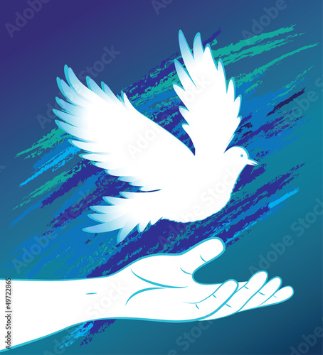 Vector: Hand image and bird, pigeon, dove. Hand image and bird, pigeon, dove.