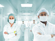Scientists arabic team at modern hospital lab, group of doctors