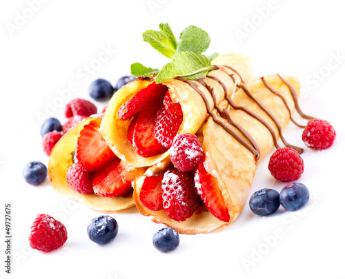 Photo: Crepes With Berries. Crepe with Strawberry, Raspberry, Blueberry Crepes With Berries. Crepe with Strawberry, Raspberry, Blueberry