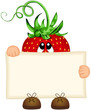 Strawberry holding a blank sign
