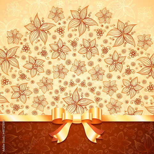 Vector: Ornate vector doodle flowers background with ribbon Ornate vector doodle flowers background with ribbon