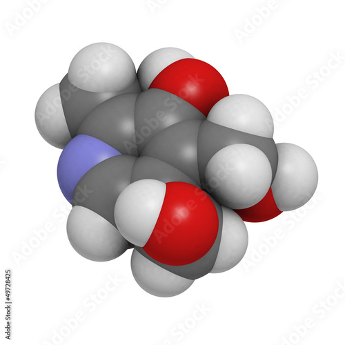 Illustration: Vitamin B6 (pyridoxine) molecule Vitamin B6 (pyridoxine) molecule