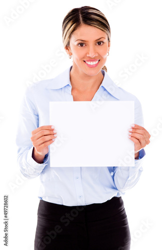Photo: Business woman with a banner Business woman with a banner