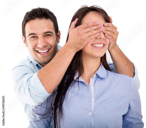 Photo: Man surprising his girlfriend Man surprising his girlfriend